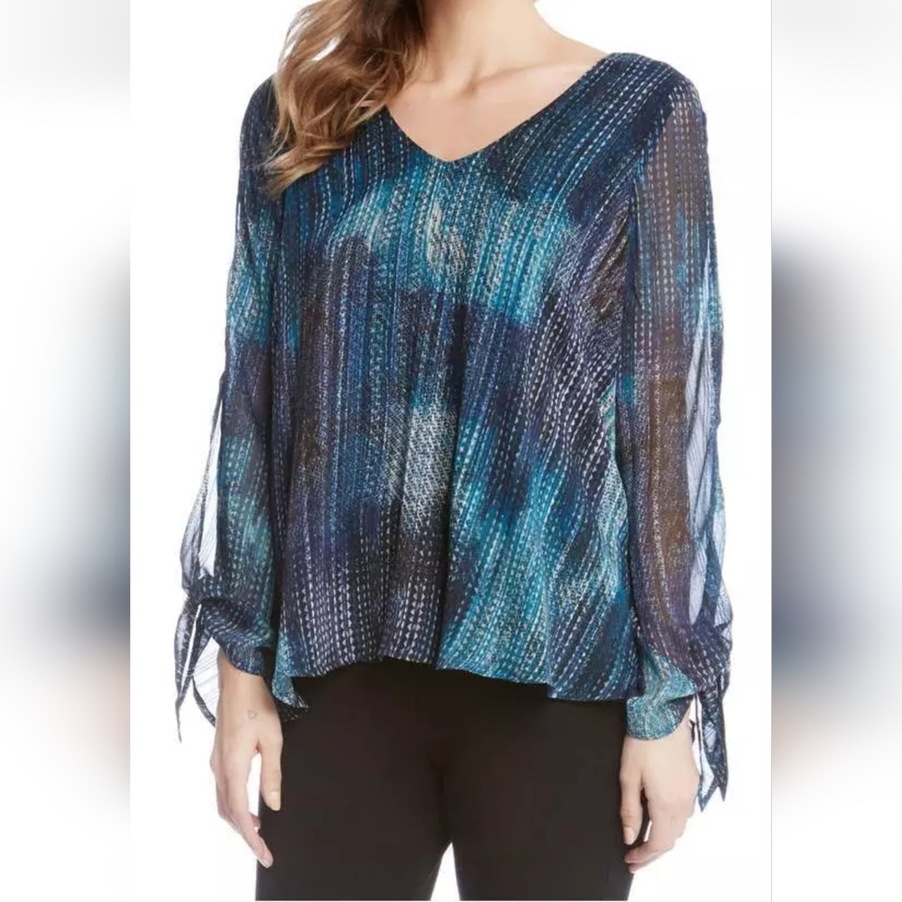 🪼EUC  MULTI-COLOURED TIE SLEEVE BLOUSE BY KAREN KANE - SIZE LARGE